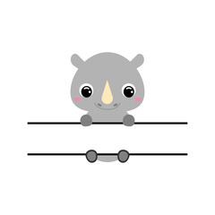 Cute rhino split monogram. Funny cartoon character for shirt, scrapbooking, greeting cards, baby shower, invitation. Bright colored childish stock vector illustration