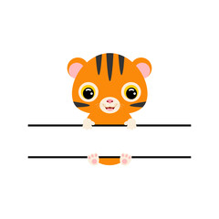 Cute tiger split monogram. Funny cartoon character for shirt, scrapbooking, greeting cards, baby shower, invitation. Bright colored childish stock vector illustration