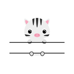 Cute zebra split monogram. Funny cartoon character for shirt, scrapbooking, greeting cards, baby shower, invitation. Bright colored childish stock vector illustration