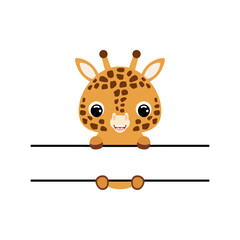 Cute giraffe split monogram. Funny cartoon character for shirt, scrapbooking, greeting cards, baby shower, invitation. Bright colored childish stock vector illustration