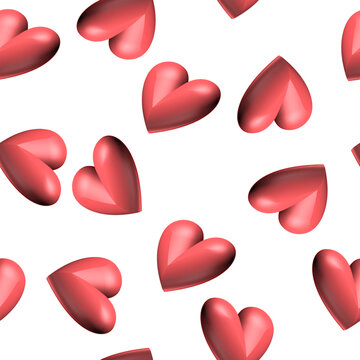 repeat pattern of 3D pink heart on white background, replete image, design for fabric pattern