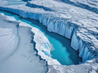 Gordijnen melting glaciers with fast flowing water, illustrating the phenomenon of rapid melting of ice at the poles.  climate crisis, impact of global warming, © Putri182