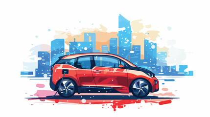 Electric compact hatchback car on a background  - obrazy, fototapety, plakaty