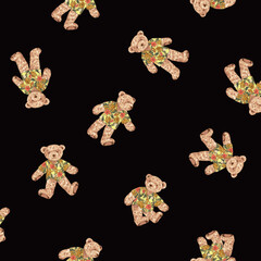 Seamless textile pattern with cute bears wearing aloha shirts,