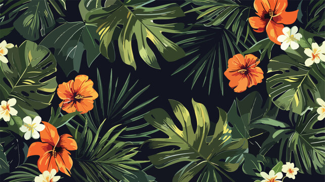 Elegant Hawaiian seamless pattern with exotic palm tr