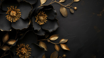 Beautiful background with exotic black flowers with copyspace