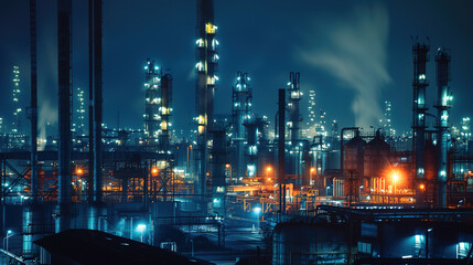 Fototapeta na wymiar Oil​ refinery​ and​ plant and tower column of petrochemistry industry in oil​ and​ gas​ ​industrial at night