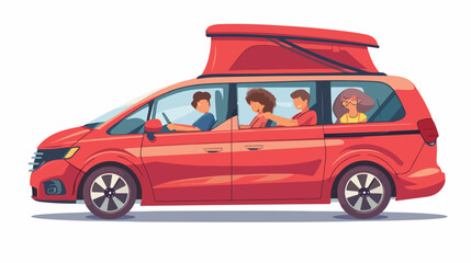 Family rides in a minivan car isolated. Vector illustration