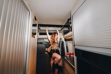 Women celebrating New Year's eve in motor home