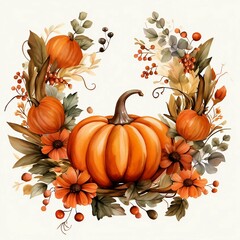 pumpkin and autumn leaves