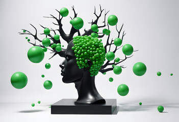 A plastic tree silhouette bust with green plastic balls as leaves