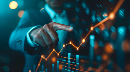 Dito che indica la crescita di un investimento o di un indicatore. Finanza. Controllare i propri investimenti.