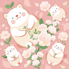 Fototapeta premium pink pastel pattern background with rose bears,bears, rose, pastel, pattern, background, vector, childlike, pink