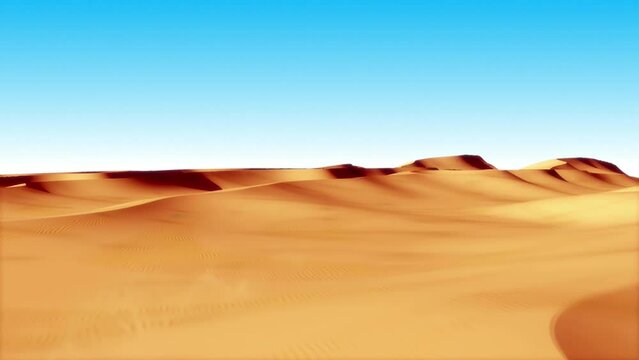 Flying Over Empty Sand Dunes. Wind Moving Sands. Nature Related 3D Animation.