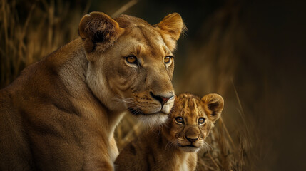 Intimate Moments in the Wild: Lioness and Cub Bonding Amidst Tall Grass