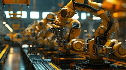 An advanced robotics assembly line, where robotic arms and automated machines work in perfect synchrony to manufacture complex products with precision and efficiency,