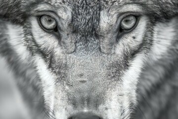 Portrait of a grey wolf, close-up, monochrome - obrazy, fototapety, plakaty
