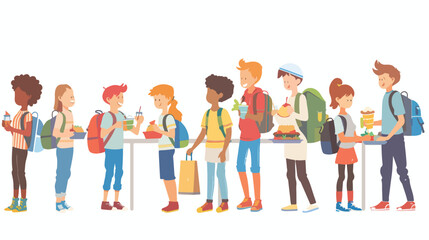 Flat vector cartoon illustration of school canteen 