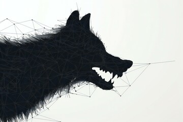Silhouette of a wolf on a white background with a network connection