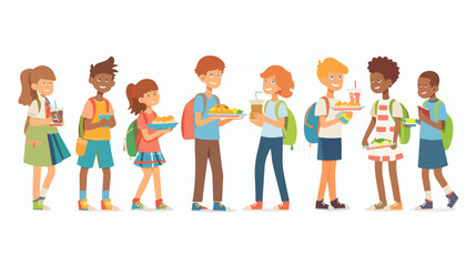 Flat vector cartoon illustration of school canteen 