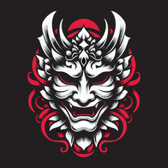 Vector illustration the traditional japanese mask. japanese mask design concept