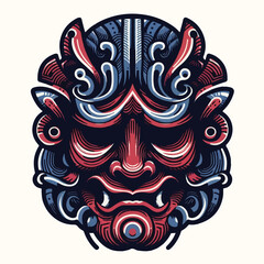 Vector illustration the traditional japanese mask. japanese mask design concept