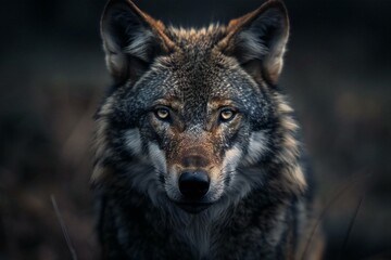 Close-up portrait of a grey wolf (Canis lupus) - obrazy, fototapety, plakaty