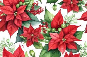 Vibrant poinsettia pattern evoking holiday cheer. Perfect for festive background
