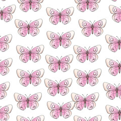 Seamless, pattern, Watercolor, painting, art, illustration, Hand draw, border, dream, butterfly, branch, mothers day, springtime, gardening, growing, wing, magic, fantasy, landscaping, cultivate, crop