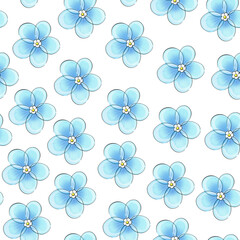 Seamless watercolor pattern blue flowers. Forget-me-not. Springtime Hand drawn ornament. For design, printing, textile, greeting card