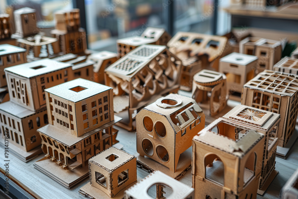 Poster packaging prototypes made from cardboard or paper to test structural integrity and visual appeal bef