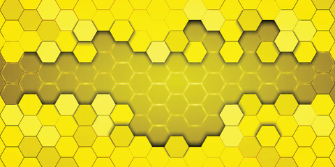 Yellow Hexagonal background with golden light.