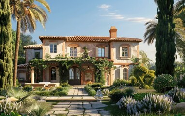 Fototapeta na wymiar Mediterranean Villa Charm, Terrace Treasures Unveiled, Embracing the Mediterranean Villa Aesthetic