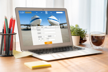 Online flight booking website provide modish reservation system . Travel technology concept .