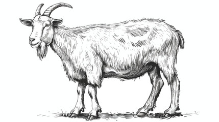 goat - farm animal hand drawn black and white vector