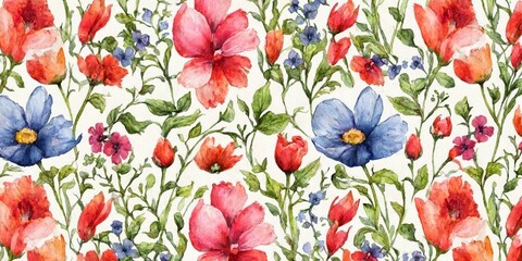 Watercolor Flowers Pattern Illustration