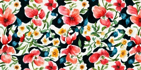 Fototapeta na wymiar Watercolor Flowers Pattern Illustration