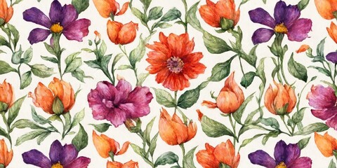 Watercolor Flowers Pattern Illustration