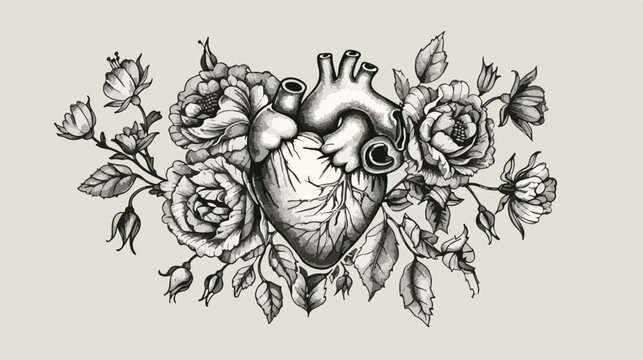 Gorgeous anatomical heart surrounded by beautiful 