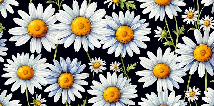 Watercolor Chamomile Flowers Pattern Illustration
