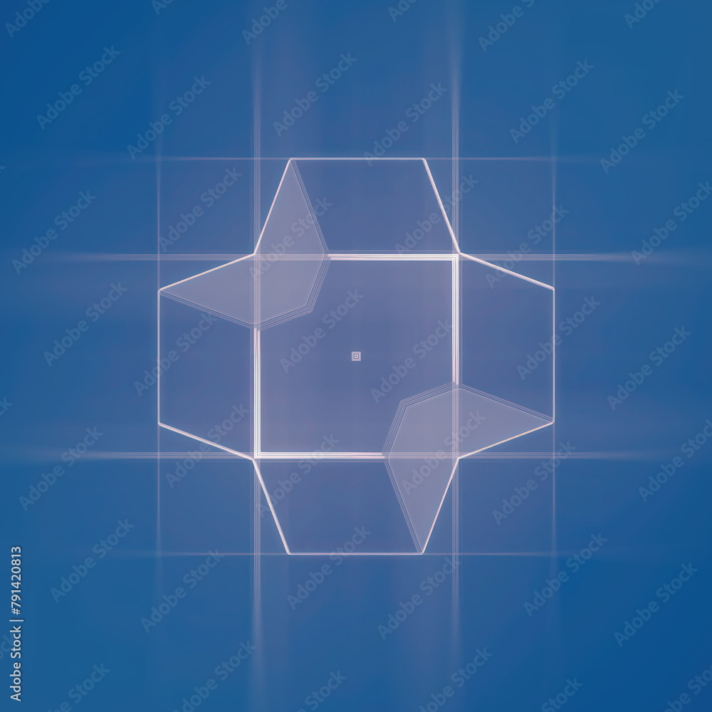 Poster 3d rendering digital illustration of geometric shapes on a blue background