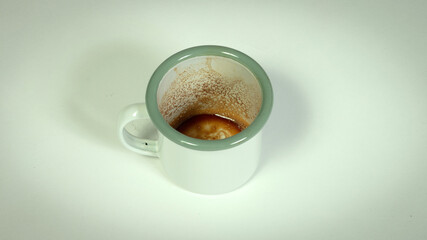 Dirty coffee mug on white background