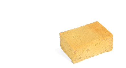 Old yellow sponge for cleaning, isolated