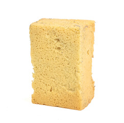 Old yellow sponge for cleaning, isolated