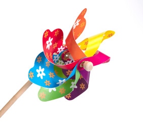 Colorful pinwheel, spinning toy with wooden stick