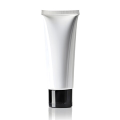 Blank white cosmetic cream tube with black lid mockup isolated on background. Hand cream tube