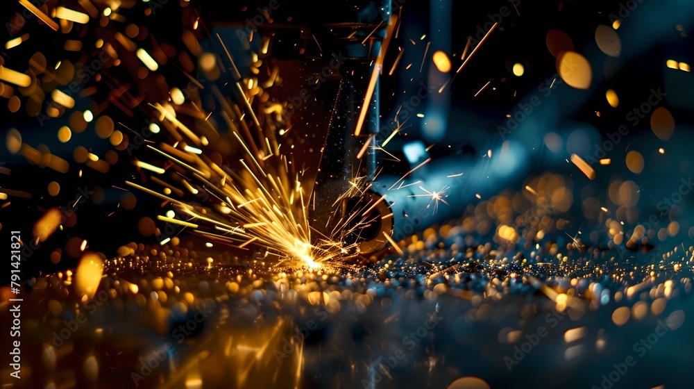 Poster vivid sparks fly from a point of intense heat. a dynamic and energetic image capturing the moment of