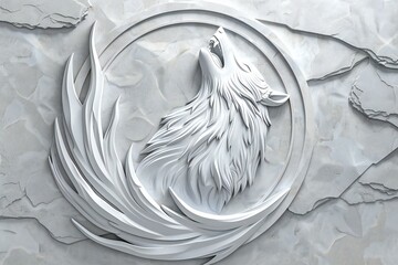  illustration of a silver wolf on a marble background with a pattern