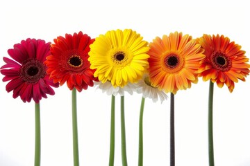 A Vibrant Collection Of Various Colorful Meadow Flowers Arranged on a White Background. Presenting unique shapes and colors, meticulously arranged to highlight their natural beauty.