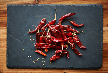 Red, chilli and kitchen for pepper, spices and flavor for dry ingredient for cooking, cayenne or...